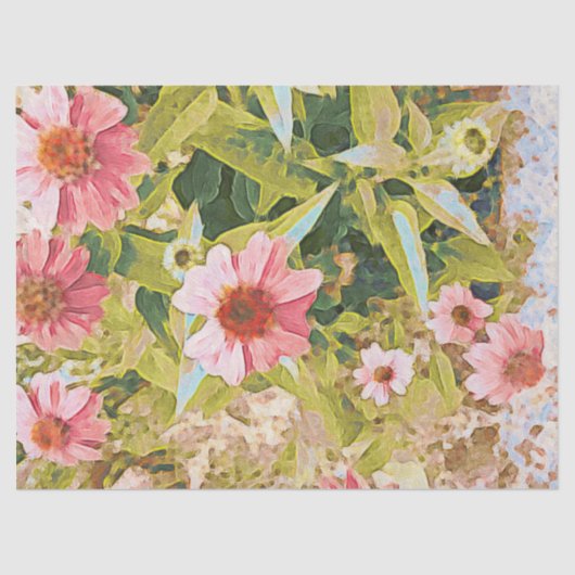 Papier Mousseline Jardin de fleurs roses sur l'art Feuille vert (Recto)