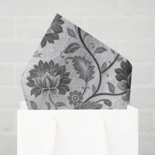 Papier Mousseline Jardin de minuit damassé floral gravé