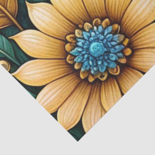 Papier Mousseline Jardin de tournesol Bleu mignon Découpage Art Abst (Détail)