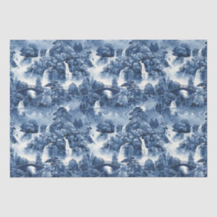 Papier Mousseline Jardin d'eau japonais en porcelaine blanche bleue