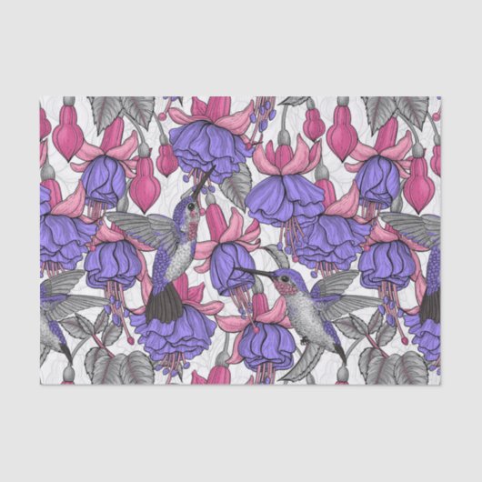 Papier Mousseline Jardin des colibris en rose et rose (Recto)