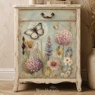 Papier Mousseline Jardin fantaisiste d'hortensias et de papillons en