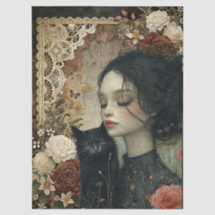 Papier Mousseline Jardin floral de chatte noire et fille unique