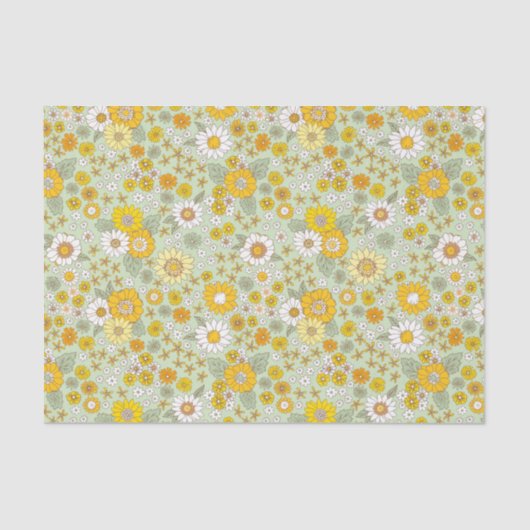 Papier Mousseline Jardin Floral Jaune Motif (Recto)