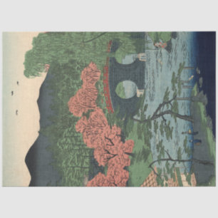 Papier Mousseline Jardin japonais Lac Vintage w Pont Corail Bleu