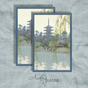 Papier Mousseline Jardin japonais vintage Blue Willow Lake Pagoda
