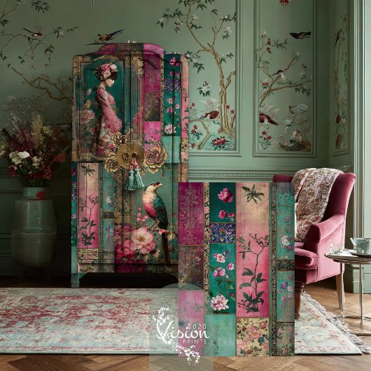 Papier Mousseline Jardin Oriental, Chinoiserie, Collage Patchwork