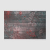 Papier Mousseline Jardin Rouge Blanc Fleurs Sur Bois Rustique (Recto)