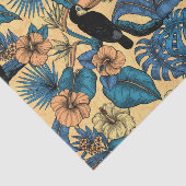 Papier Mousseline Jardin toucan en jaune et bleu (Détail)