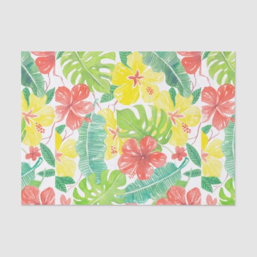 Papier Mousseline Jardin tropical, plumeria hibiscus et feuilles de (Recto)