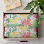 Papier Mousseline Jardin tropical, plumeria hibiscus et feuilles de (Cadeau)
