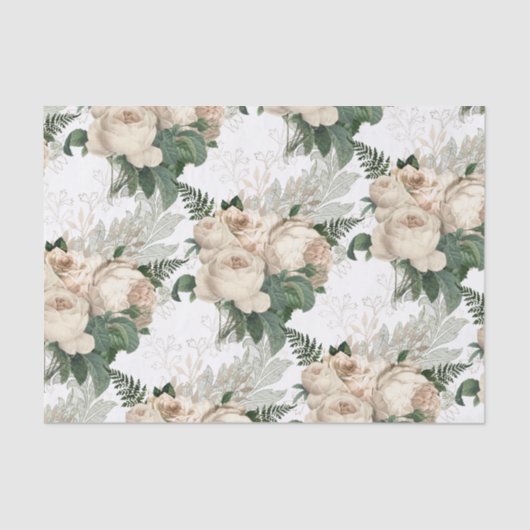 Papier Mousseline Jardin victorien Rose de Champagne blanc (Recto)