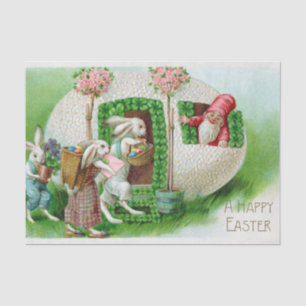 Papier Mousseline Jardin vintage de lapin de Pâques et d'oeufs de Pâ