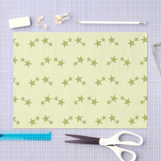 Papier Mousseline Jaune avec des étoiles vert lime (Artisanat)