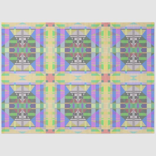 Papier Mousseline Jaune bleu violet géométrique (Recto)