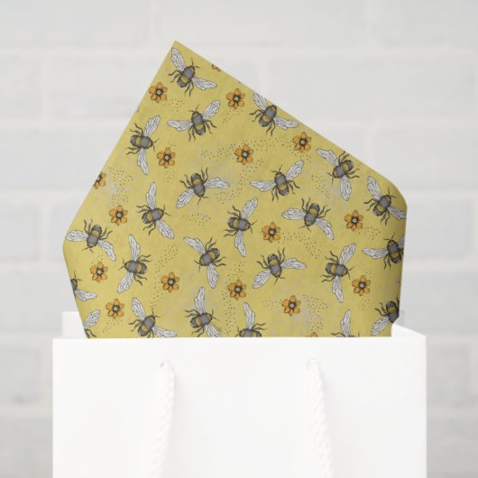 Papier Mousseline Jaune branché Printemps & Été Abeille de miel (Sac cadeau)