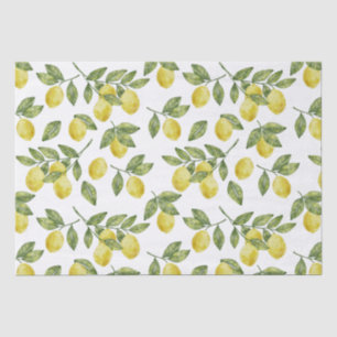 Papier Mousseline Jaune d'été citrons à l'aquarelle avec feuilles ve