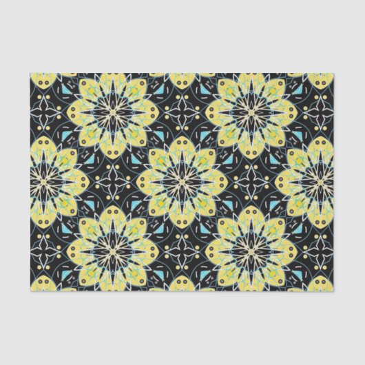 Papier Mousseline Jaune et noir Stylé Floral Motif géométrique (Recto)