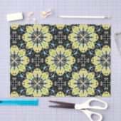Papier Mousseline Jaune et noir Stylé Floral Motif géométrique (Artisanat)