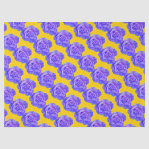 Papier Mousseline Jaune motifs floraux bleu marine Fleurs Roses