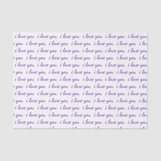 Papier Mousseline Je T'Aime Typographie Courte Violet Valentine (Recto)