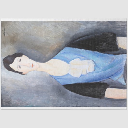 Papier Mousseline Jeune femme en bleu, Modigliani (Recto)