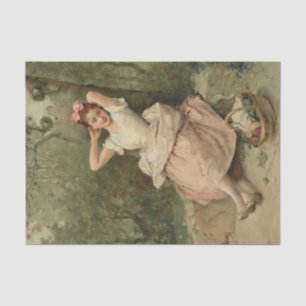 Papier Mousseline Jeune fille assise au pied d'un arbre