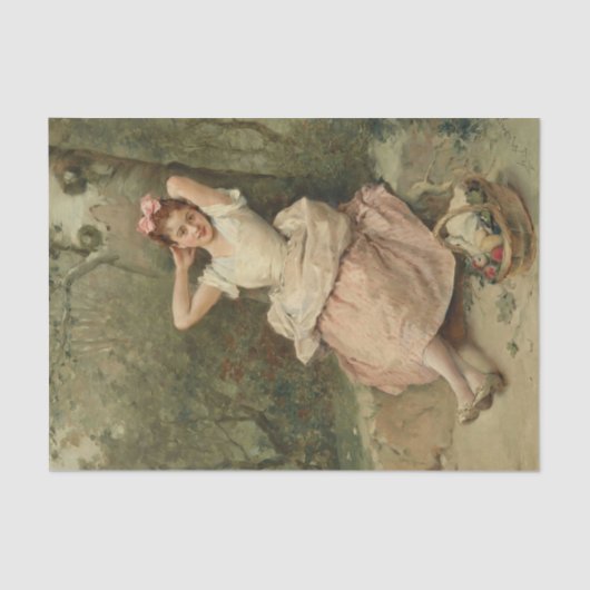 Papier Mousseline Jeune fille assise au pied d'un arbre (Recto)