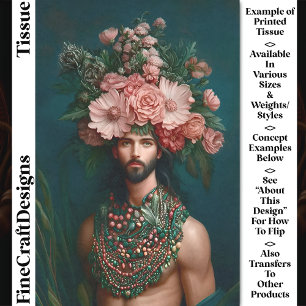 Papier Mousseline Jeune Homme, Fleurs, Baies, Feuillage CQ9 Découpag