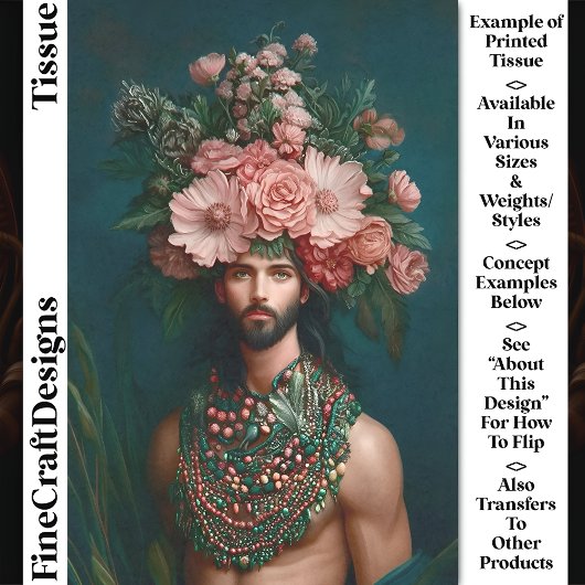 Papier Mousseline Jeune homme, Fleurs, Berries, Foliage CQ9 Découpag