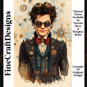Papier Mousseline Jeune Homme Steampunk Souriant Orné P6 Découpage