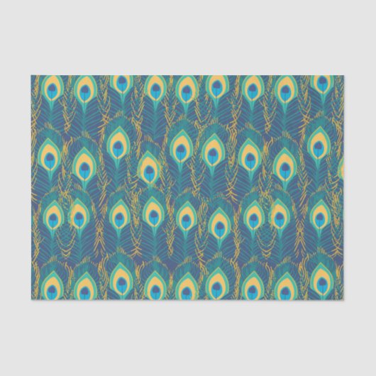 Papier Mousseline Jewel Tone Peacock Feather Art Deco Decoupage (Recto)