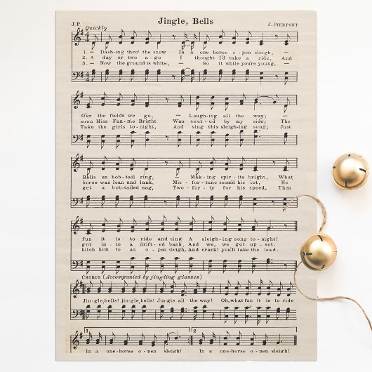 Papier Mousseline Jingle Bells Tissu de vacances et papier de découp