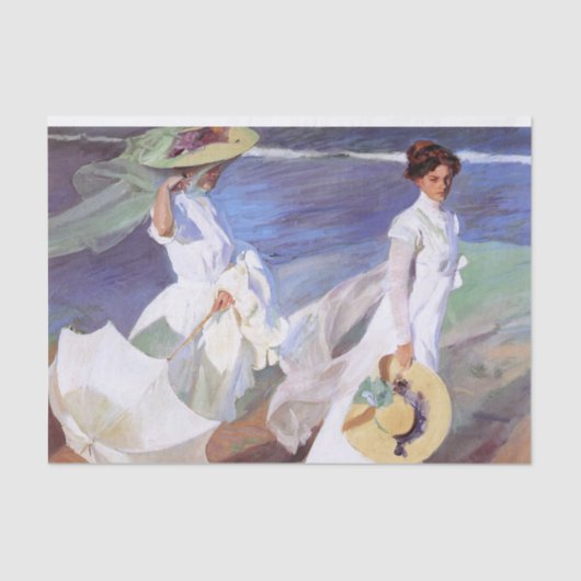 Papier Mousseline Joaquin Sorolla Femmes Promenade Plage (Recto)