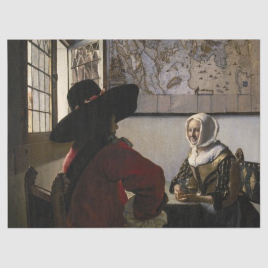 Papier Mousseline Johannes Vermeer - Officier avec une fille qui rit (Recto)