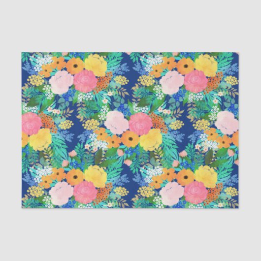 Papier Mousseline Joli bleu rose Fleurs Boho Design (Recto)