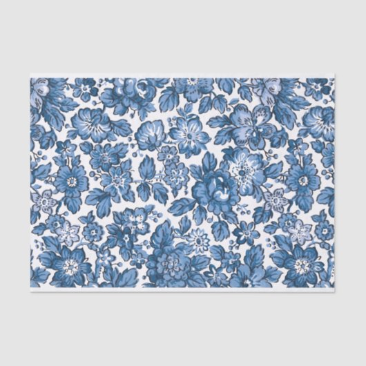 Papier Mousseline Joli Boho bleu et blanc floral (Recto)