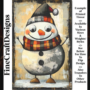 Papier Mousseline Joli Bonhomme de Neige Rustique Fantaisiste Découp