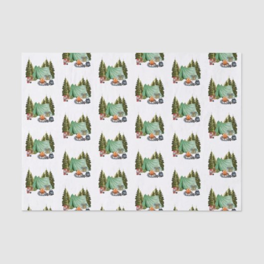 Papier Mousseline Joli Camping Thème Feu de Campement, Tente, Carrel (Recto)