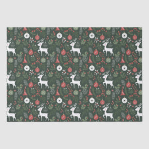 Papier Mousseline Joli Cerf De Noël En Forêt Arbre Rouge Vert