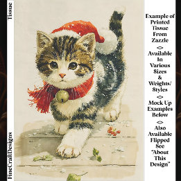 Papier Mousseline Joli Chapeau de Noël pour Chat Tabby Vintage Décou