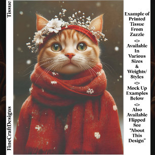 Papier Mousseline Joli Chat au foulard rouge à flocons de neige ED8L