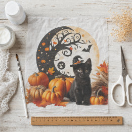 Papier Mousseline Joli Chat d'Halloween Lune Citrouille