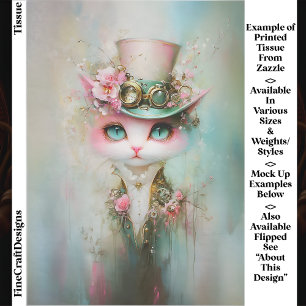 Papier Mousseline Joli Chat Fantaisiste avec Chapeau Steampunk EE8L 