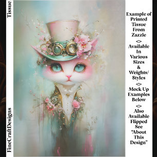 Papier Mousseline Joli Chat Fantaisiste avec Chapeau Steampunk EE8R 