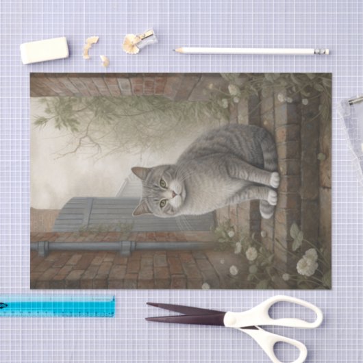 Papier Mousseline Joli chat Kitty Grey (Artisanat)