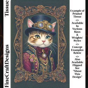 Papier Mousseline Joli Chat Steampunk, Chapeau Haut de Forme, Cadre