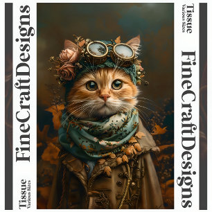 Papier Mousseline Joli Chat Steampunk Tenue Fantaisiste Découpage A5