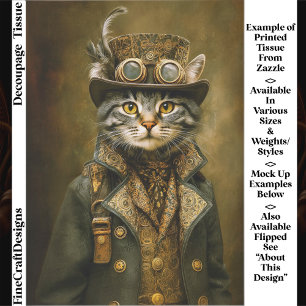 Papier Mousseline Joli Chat Tabby Dapper Steampunk ET7L Découpage