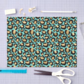 Papier Mousseline Joli Cheetah Imprimer Turquoise et noir d'or (Artisanat)